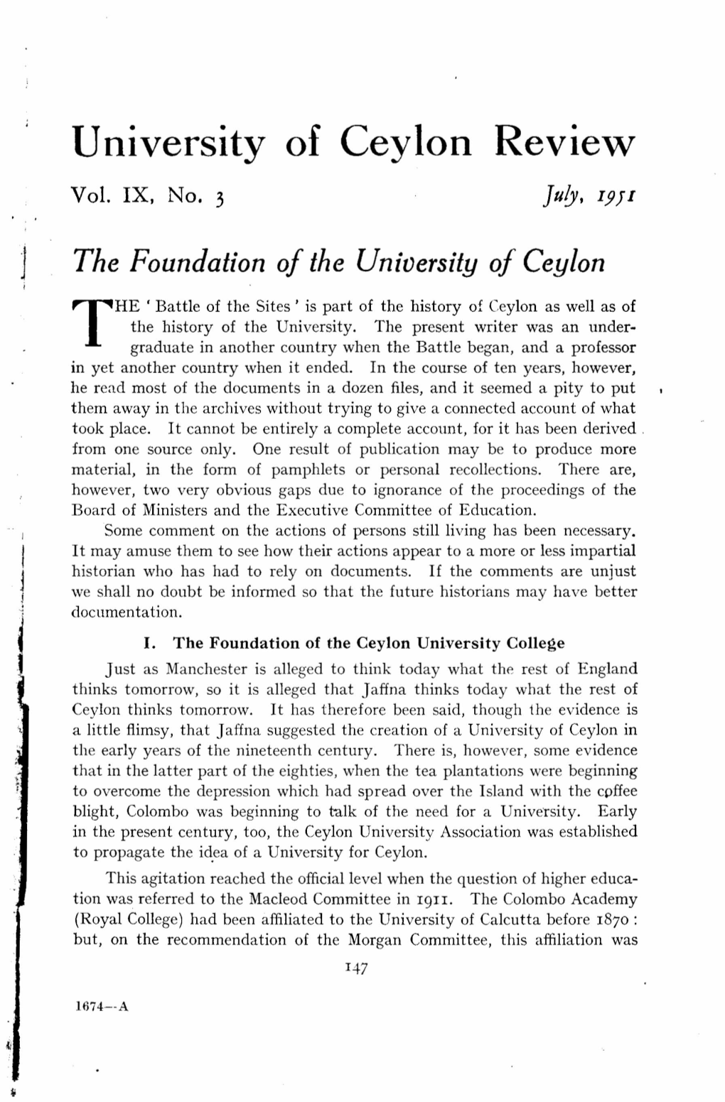 University of Ceylon Review