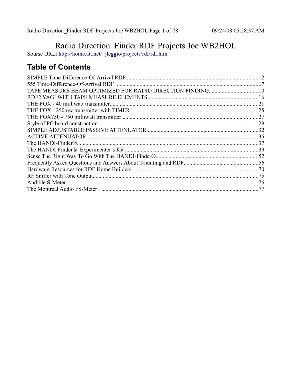 Radio Direction Finder RDF Projects Joe WB2HOL