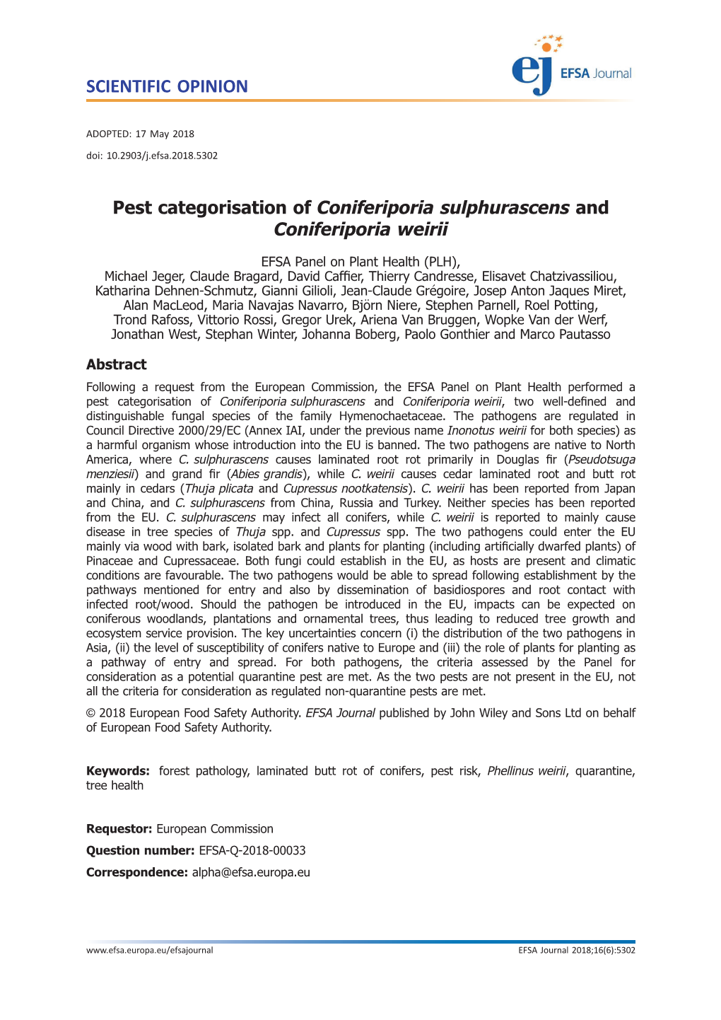 Pest Categorisation of Coniferiporia&
