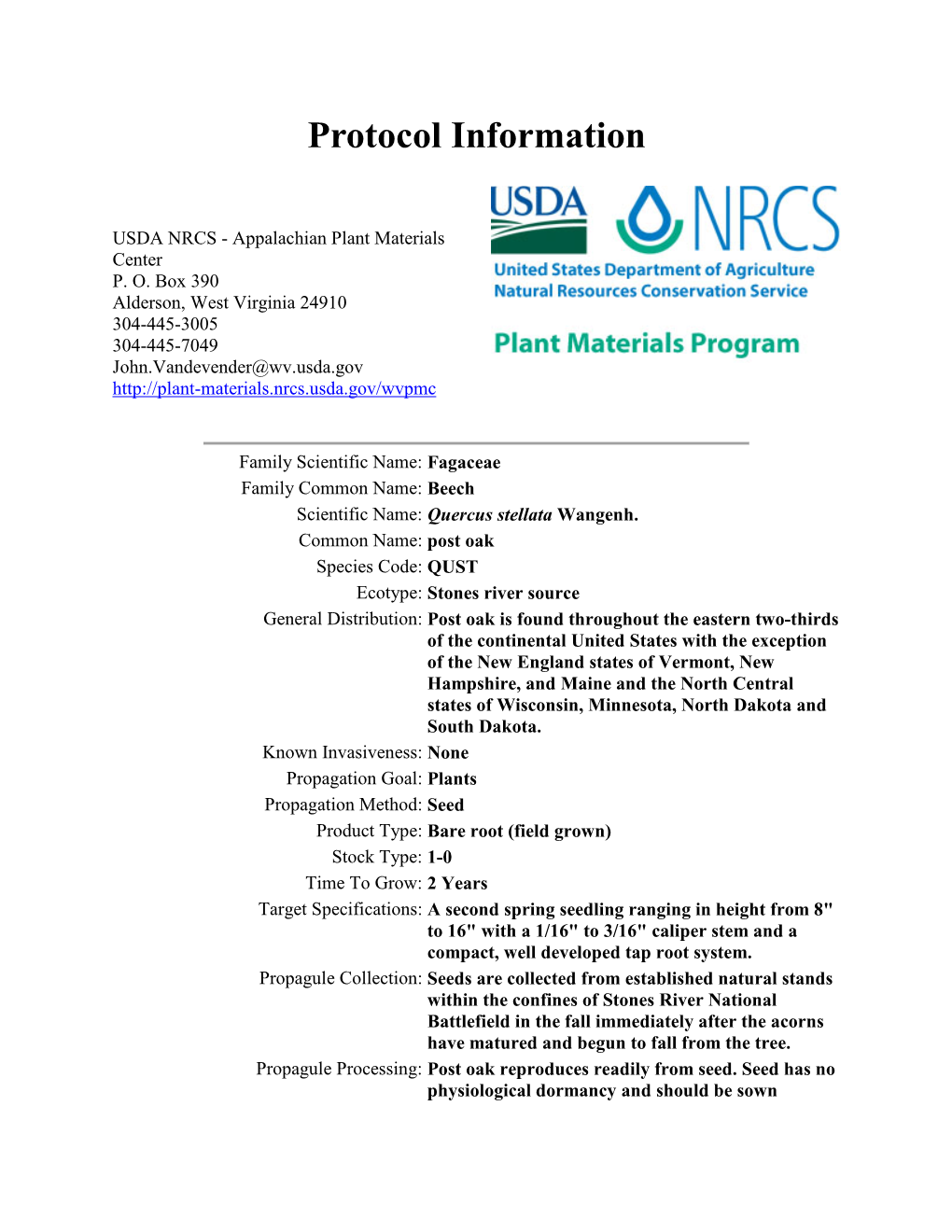 Post Oak Propagation Protocol