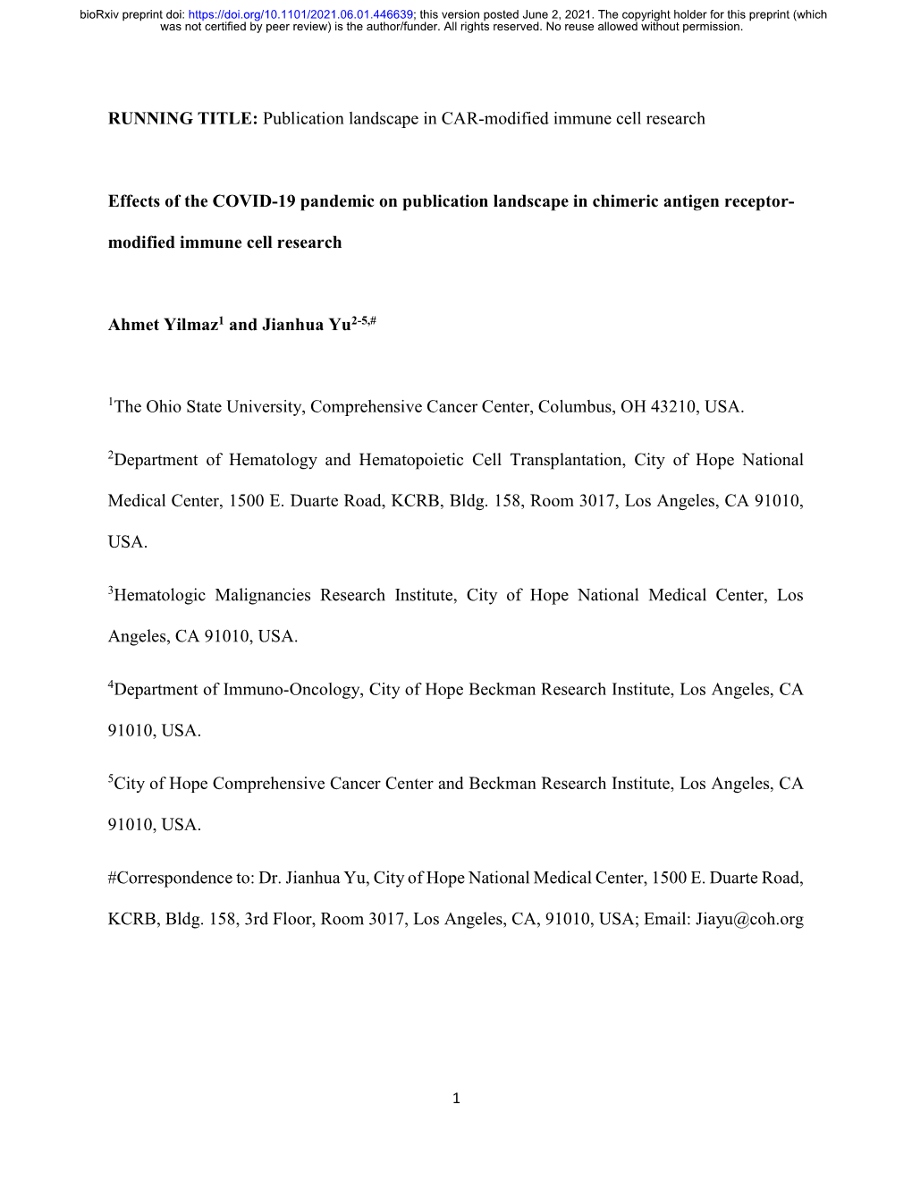 Effects of the COVID-19 Pandemic on Publication Landscape in Chimeric Antigen Receptor