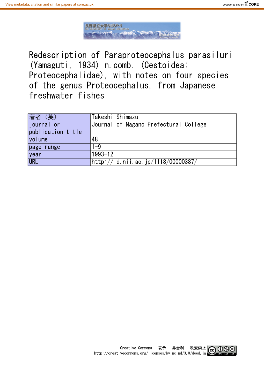 Cestoidea: Proteocephalidae), with Notes on Four Species of the Genus Proteocephalus, from Japanese Freshwater Fishes