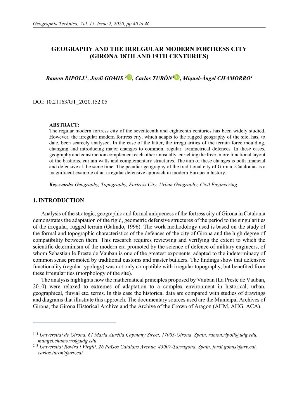 Geography and the Irregular Modern Fortress City (Girona 18Th and 19Th Centuries)