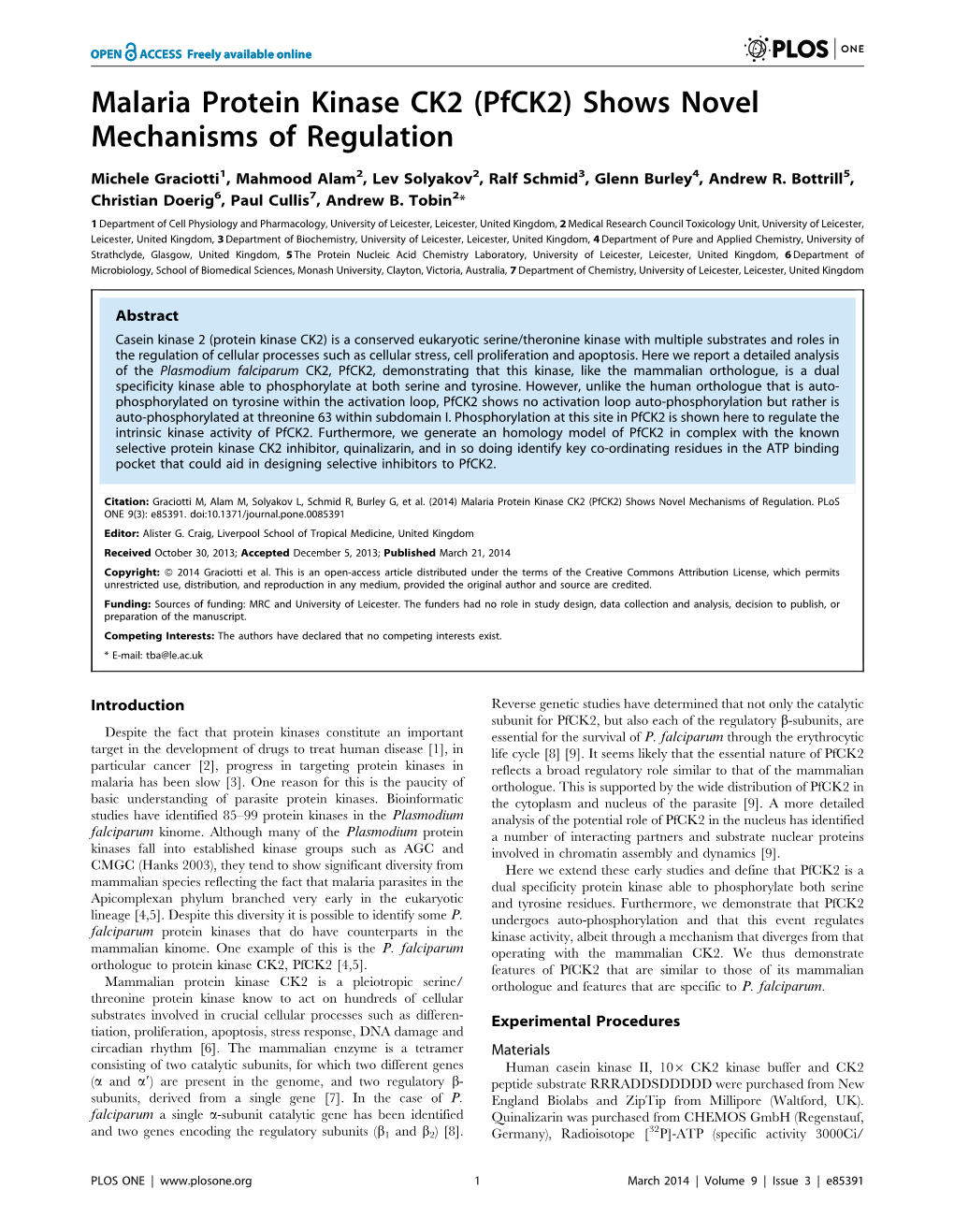 Malaria Protein Kinase CK2 (Pfck2) Shows Novel Mechanisms of Regulation