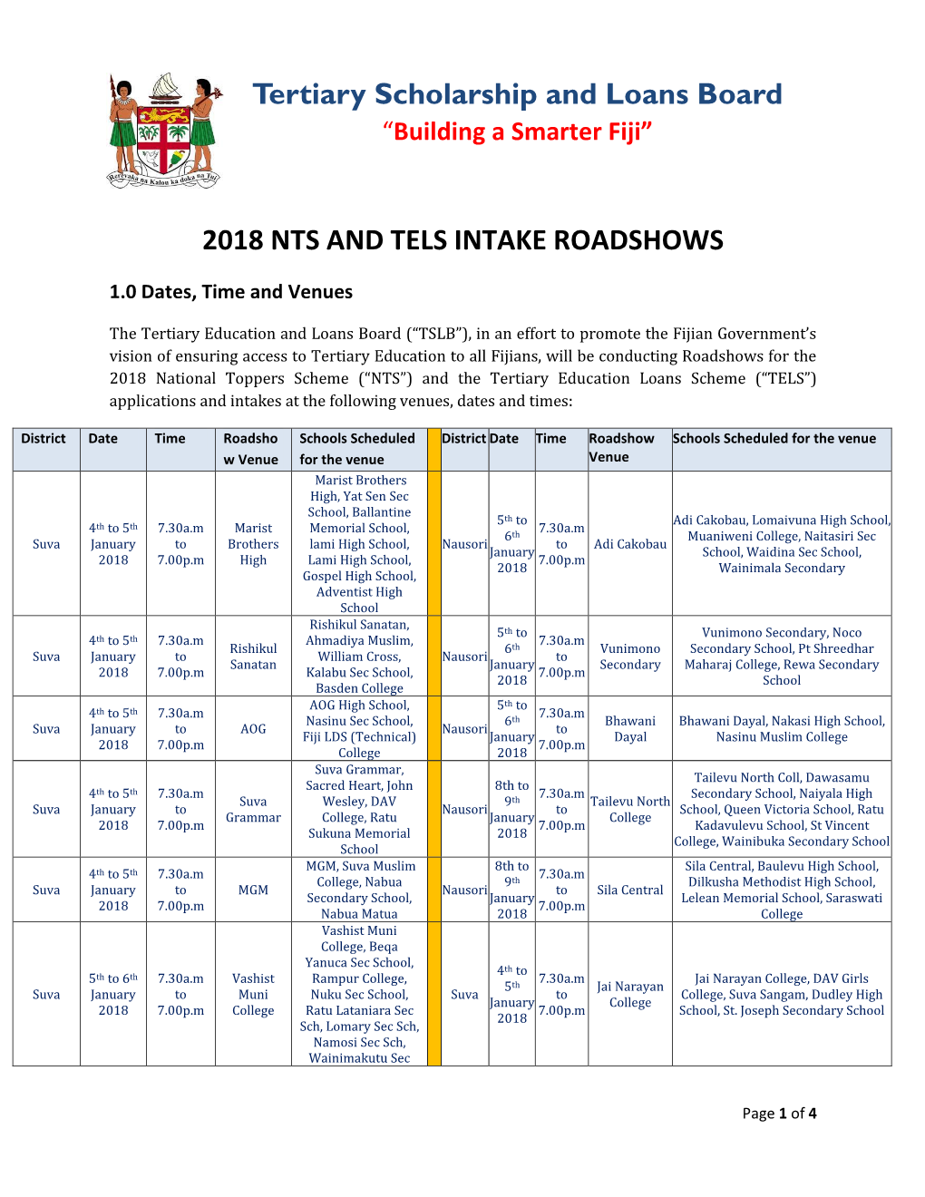 Tertiary Scholarship and Loans Board 2018 NTS and TELS INTAKE