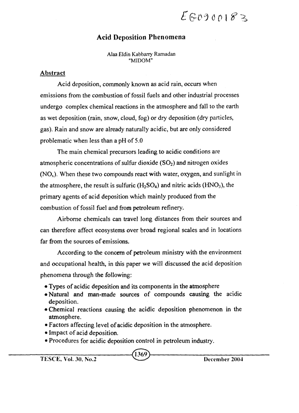 Acid Deposition Phenomena