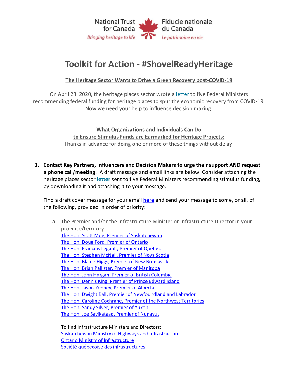 Toolkit for Action - #Shovelreadyheritage