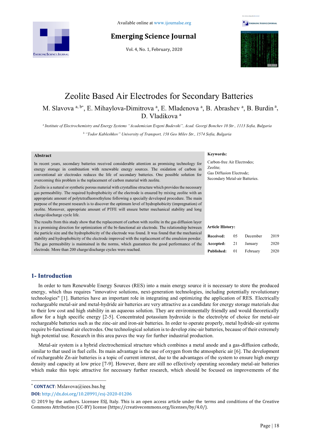 Zeolite Based Air Electrodes for Secondary Batteries M