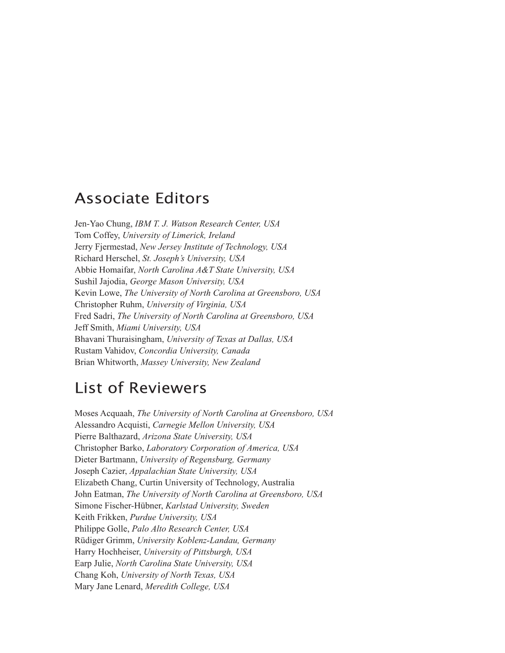 Associate Editors List of Reviewers