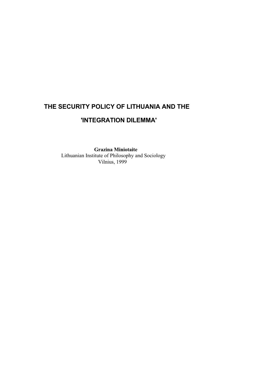 The Security Policy of Lithuania and The