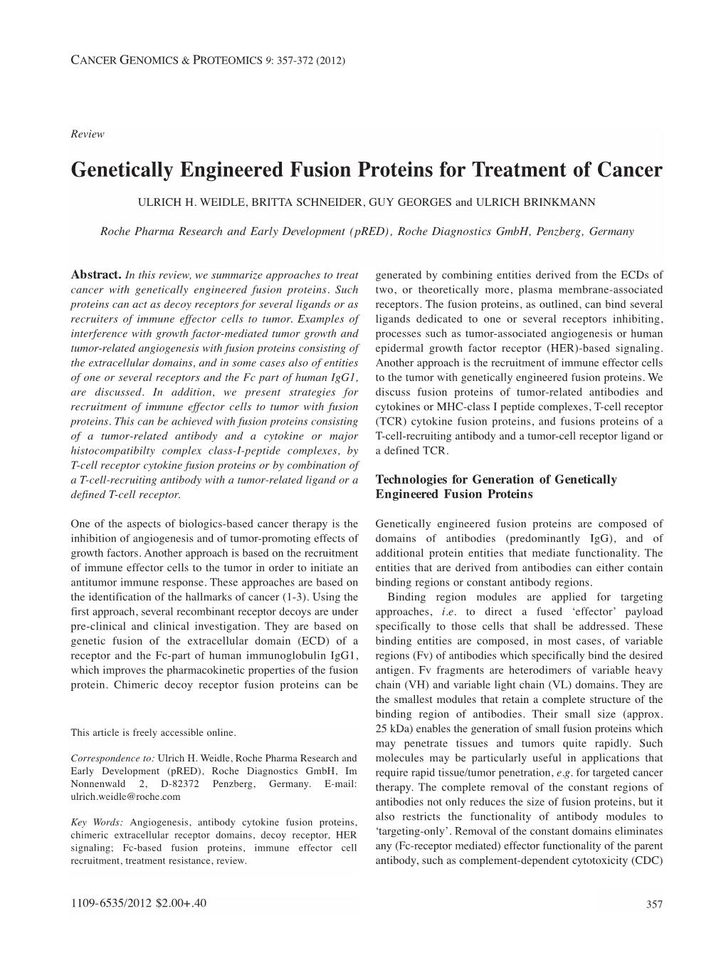 Genetically Engineered Fusion Proteins for Treatment of Cancer