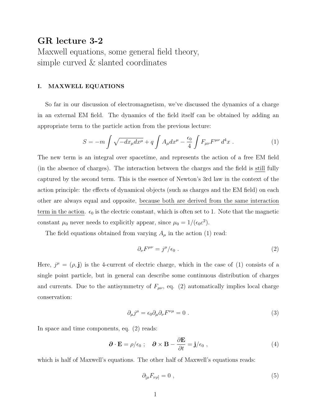 GR Lecture 3-2 Maxwell Equations, Some General Field Theory, Simple