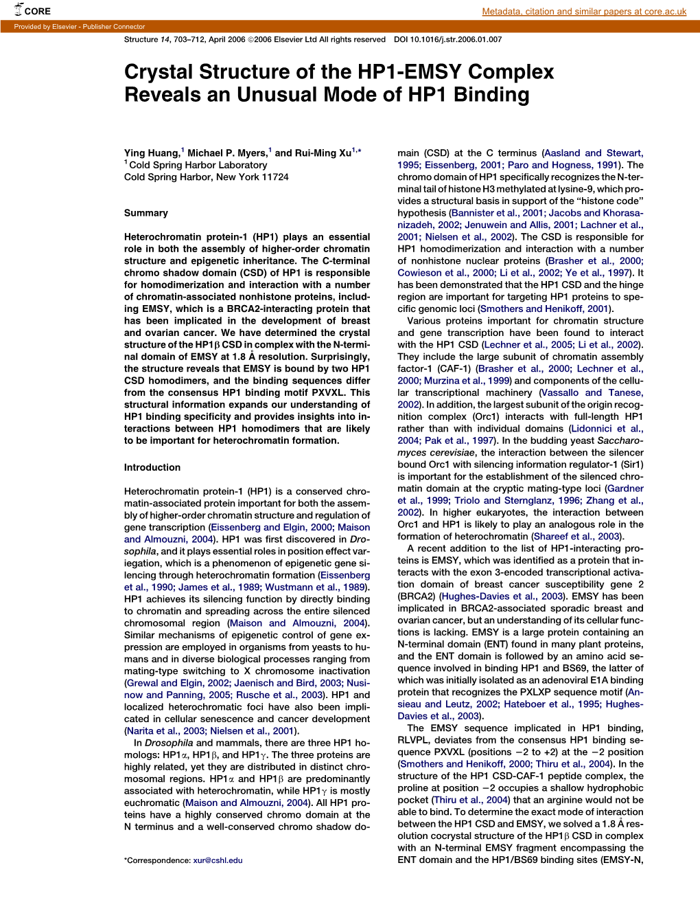 Crystal Structure of the HP1-EMSY Complex Reveals an Unusual Mode of HP1 Binding