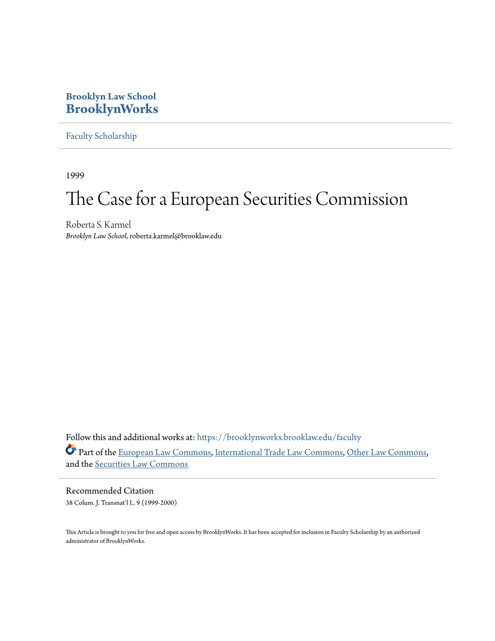 The Case for a European Securities Commission