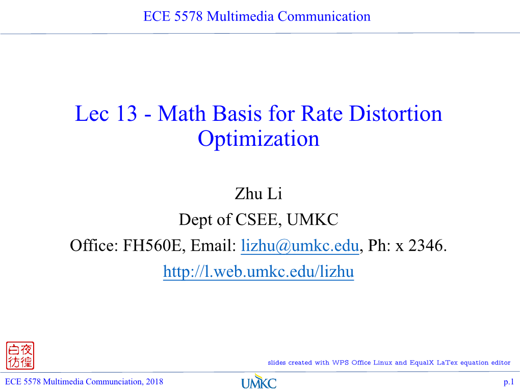 Lec 13 - Math Basis for Rate Distortion Optimization