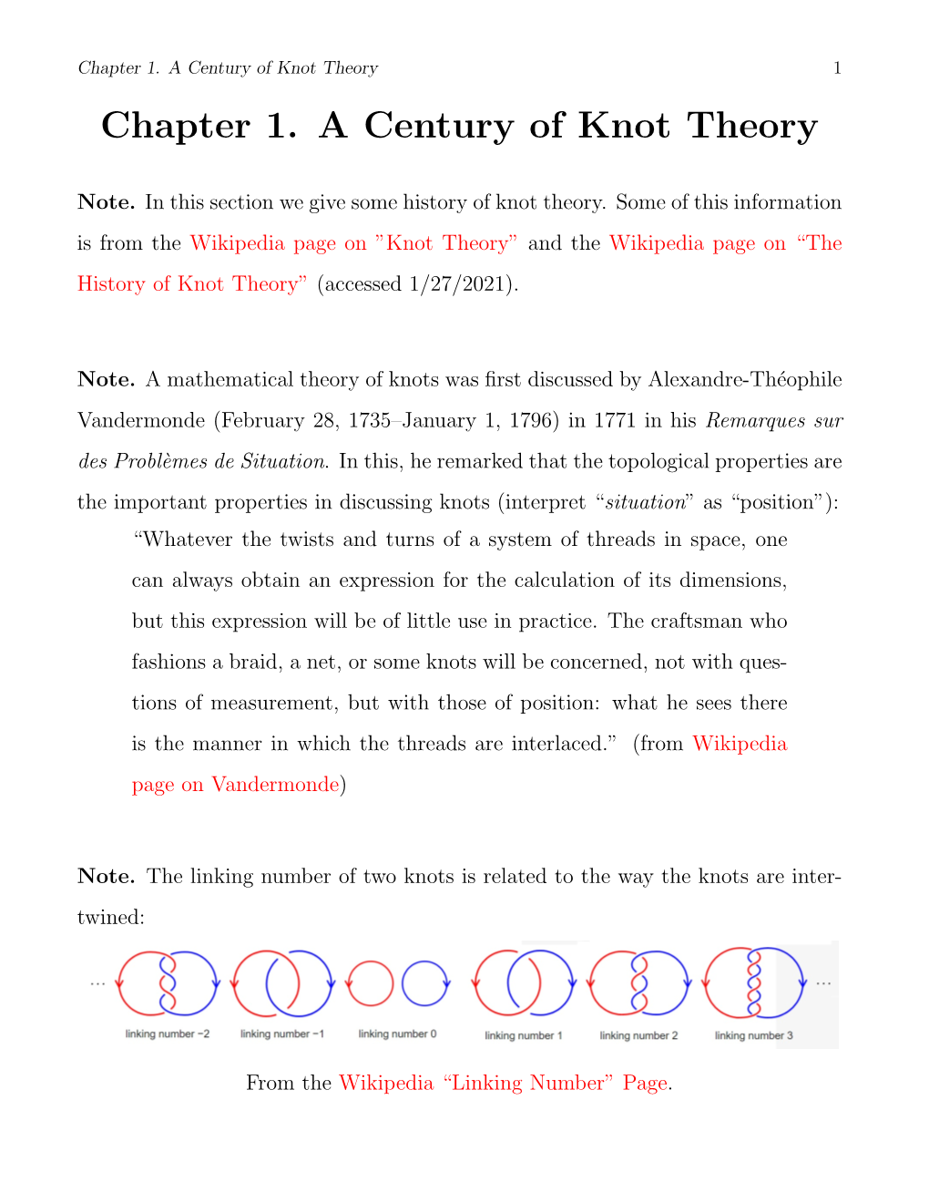 Chapter 1. a Century of Knot Theory 1 Chapter 1