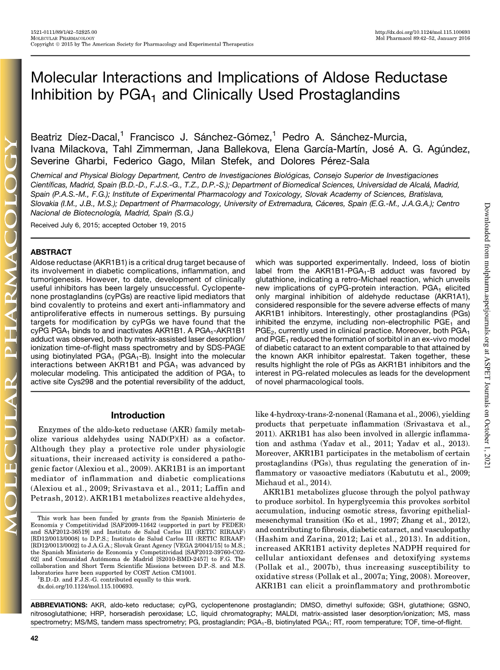 Molecular Interactions and Implications of Aldose Reductase Inhibition by PGA1 and Clinically Used Prostaglandins