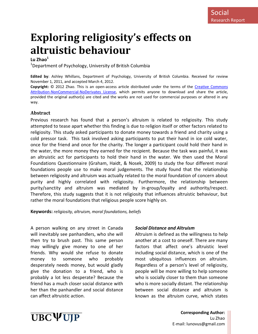 Exploring Religiosity's Effects on Altruistic Behaviour