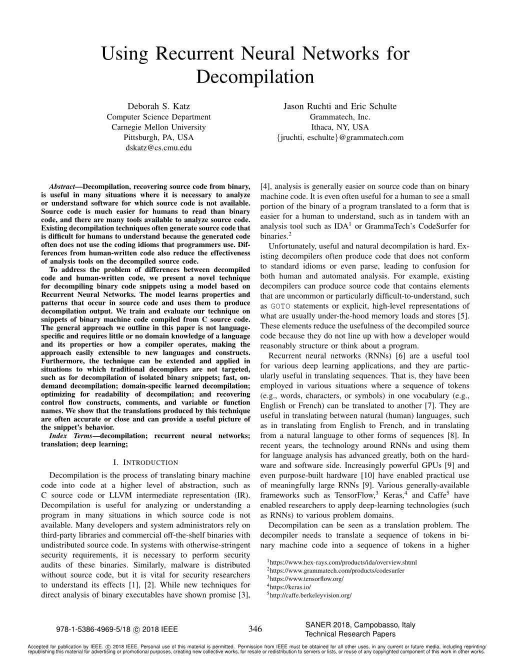 Using Recurrent Neural Networks for Decompilation