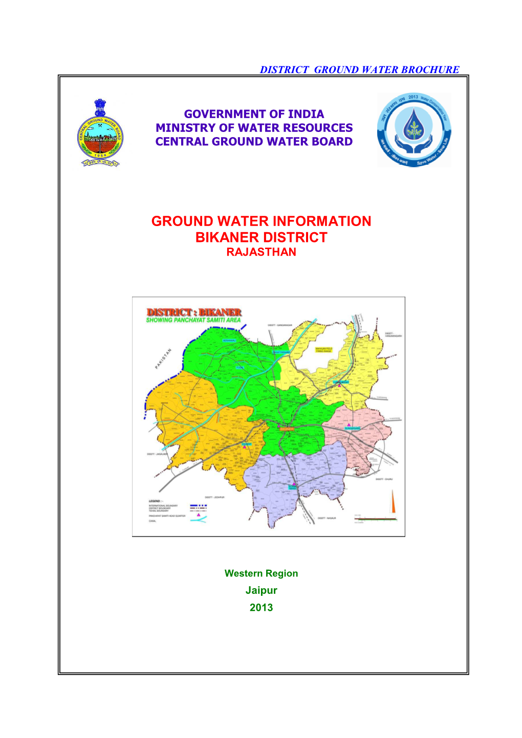 Ground Water Information Bikaner District Rajasthan