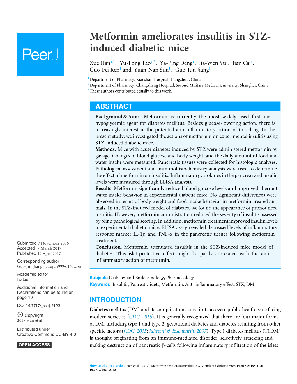 Metformin Ameliorates Insulitis in STZ- Induced Diabetic Mice