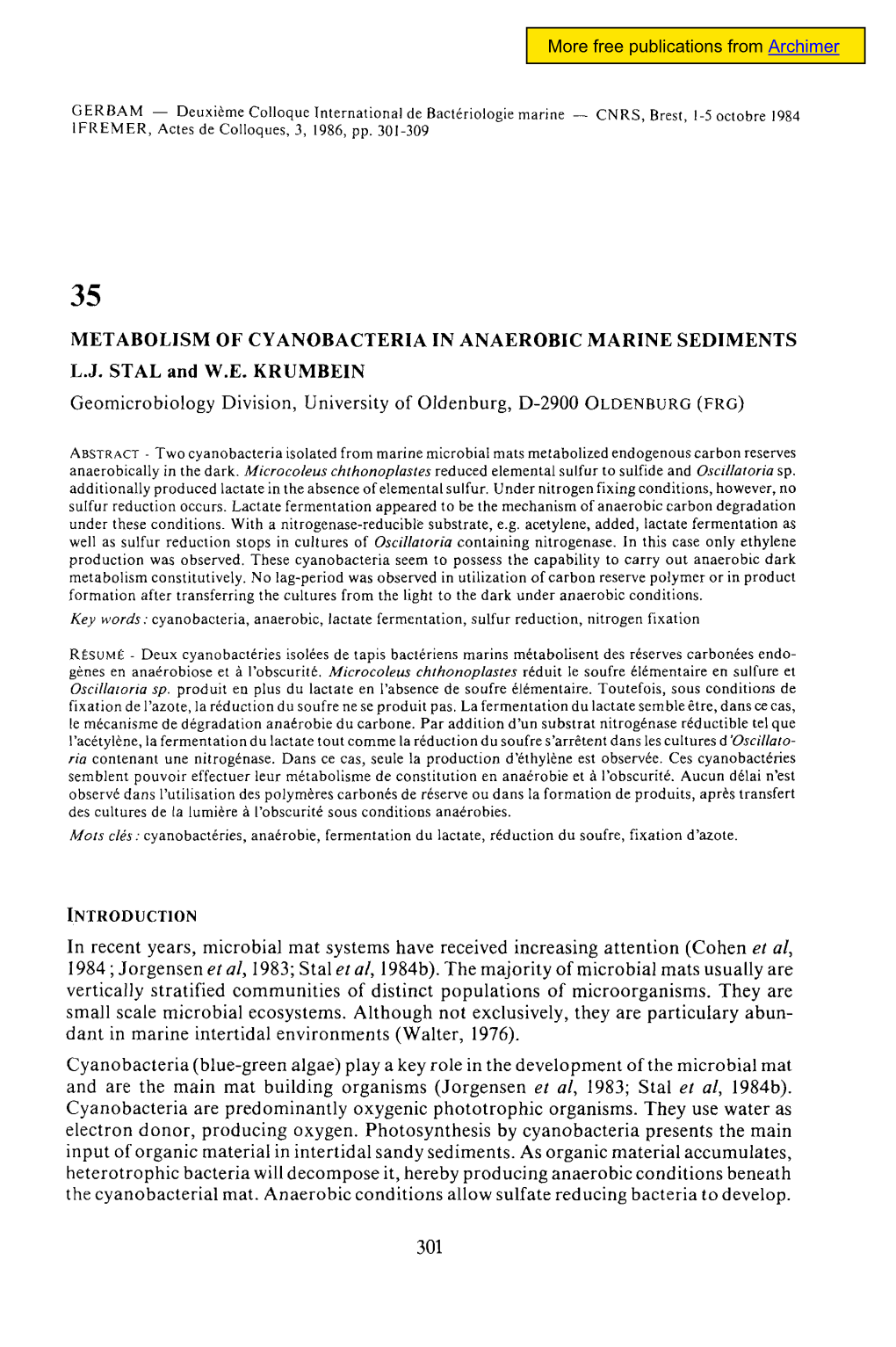 Metabolism of Cyanobacteria in Anaerobic Marine Sediments L.J