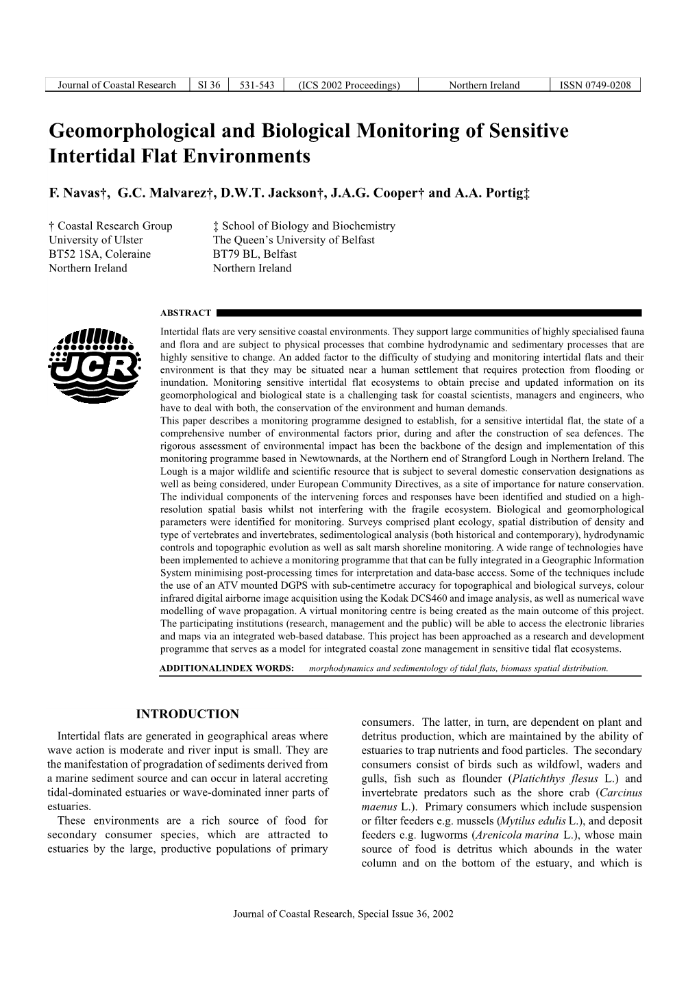 Geomorphological and Biological Monitoring of Sensitive Intertidal Flat Environments