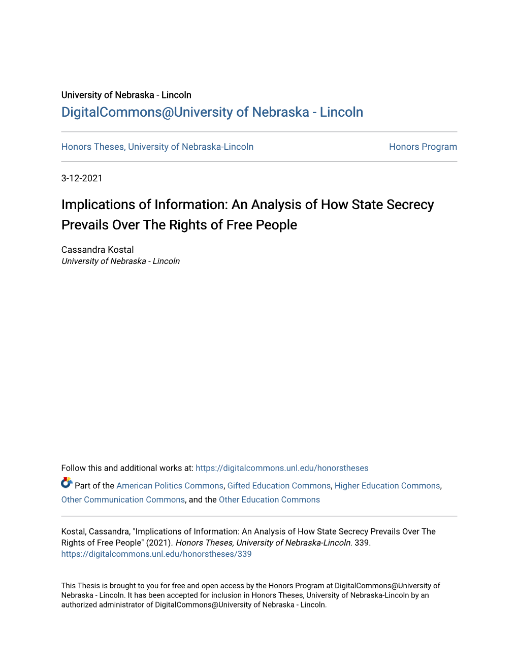 Implications of Information: an Analysis of How State Secrecy Prevails Over the Rights of Free People