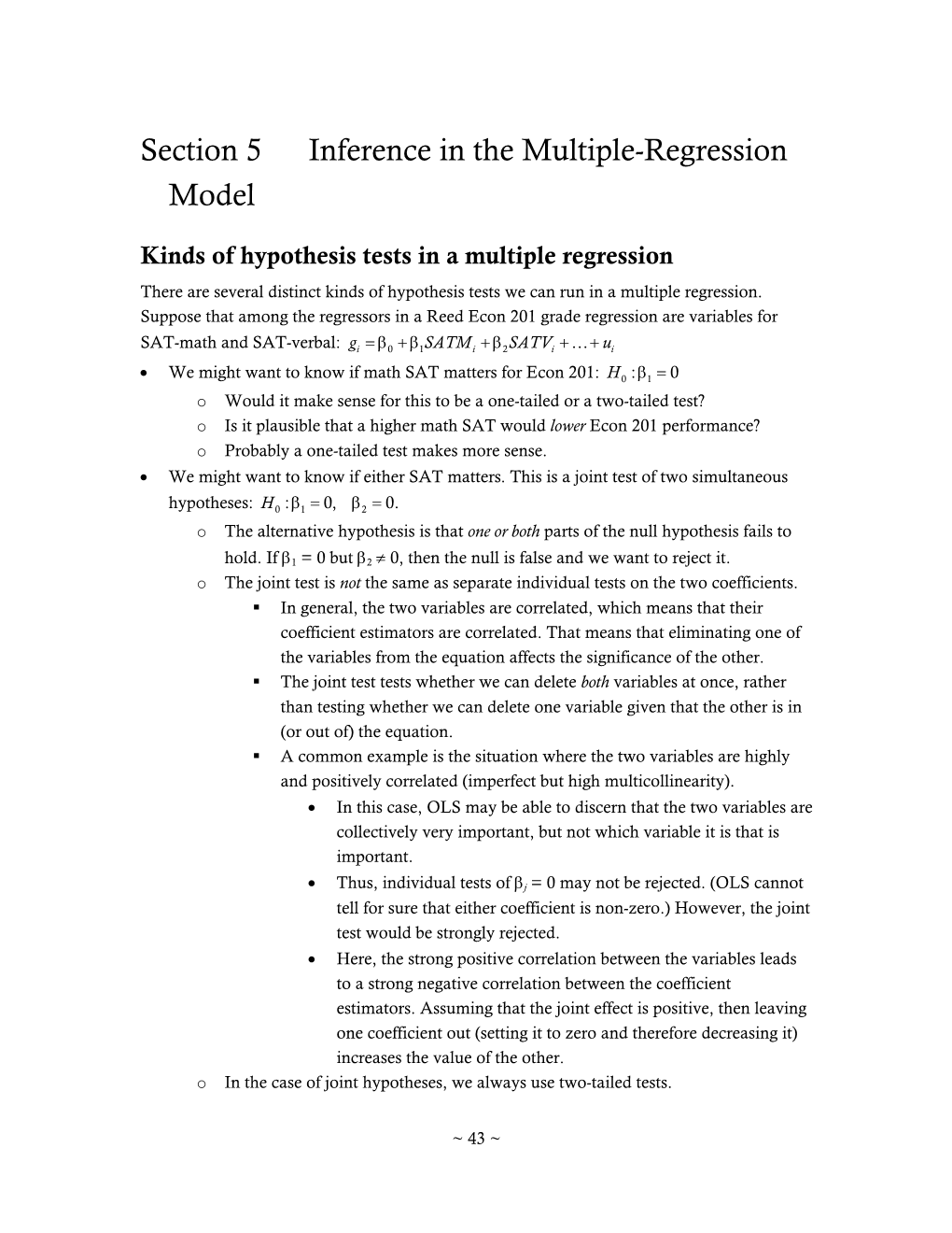 Section 5 Inference in the Multiple-Regression Model