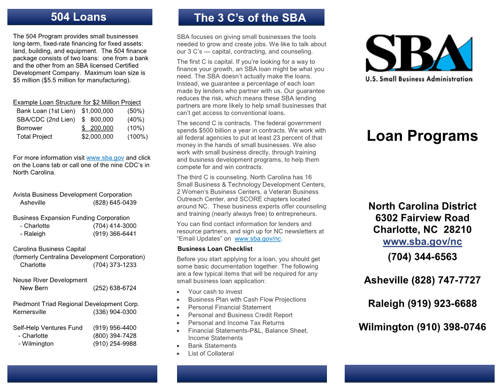 Loan Programs Money in the Hands of Small Businesses