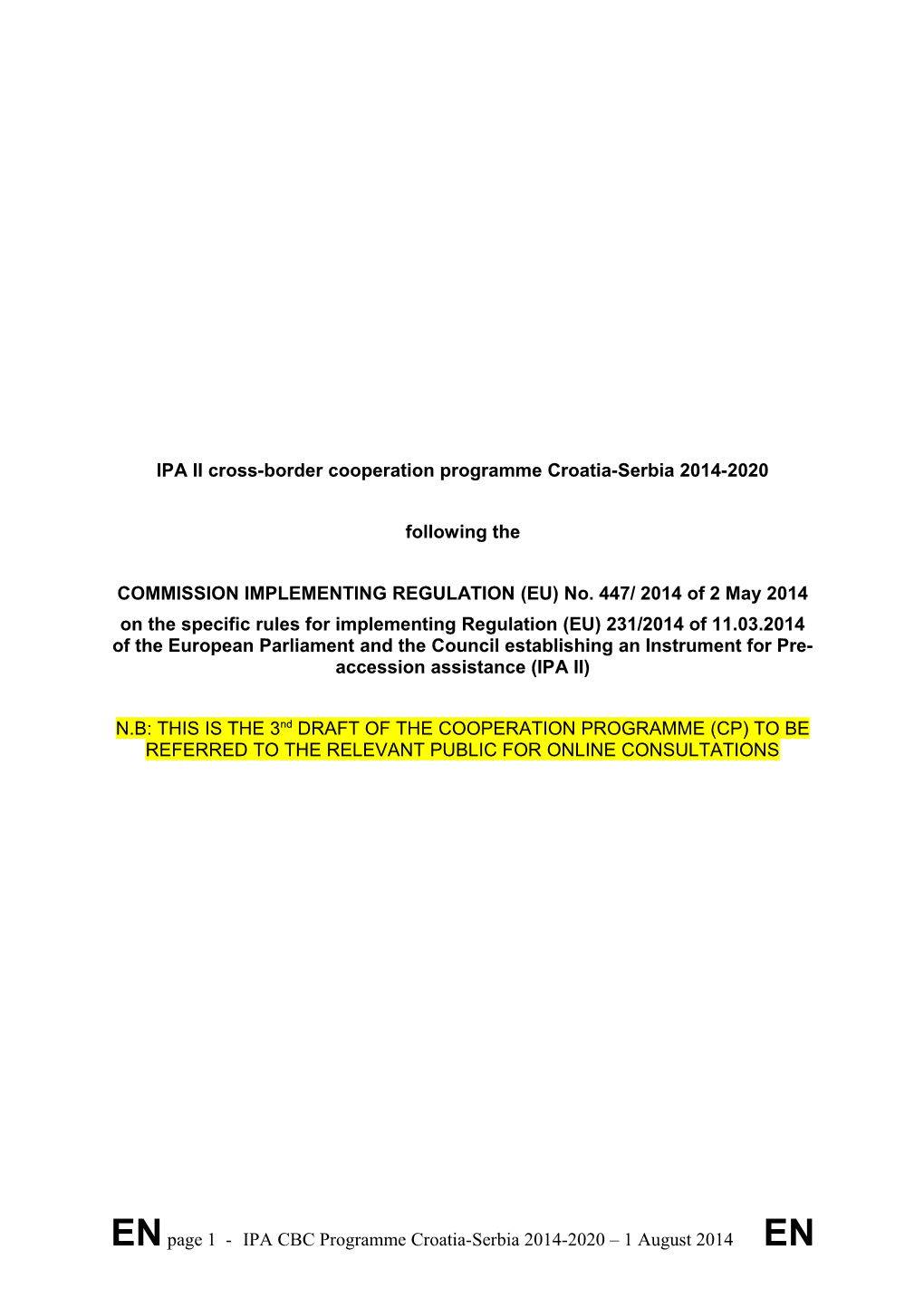 IPA II Cross-Border Cooperation Programme Croatia-Serbia 2014-2020