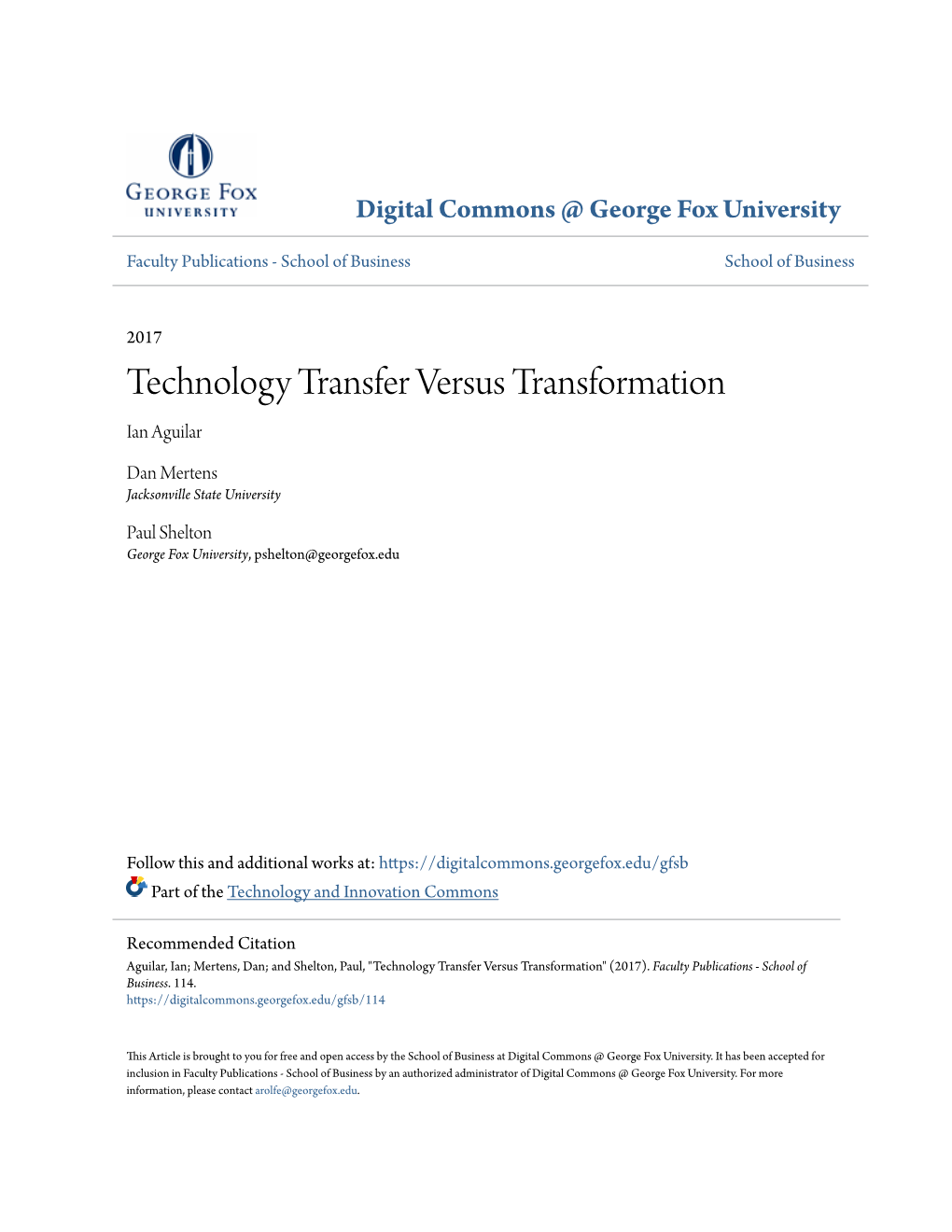 Technology Transfer Versus Transformation Ian Aguilar