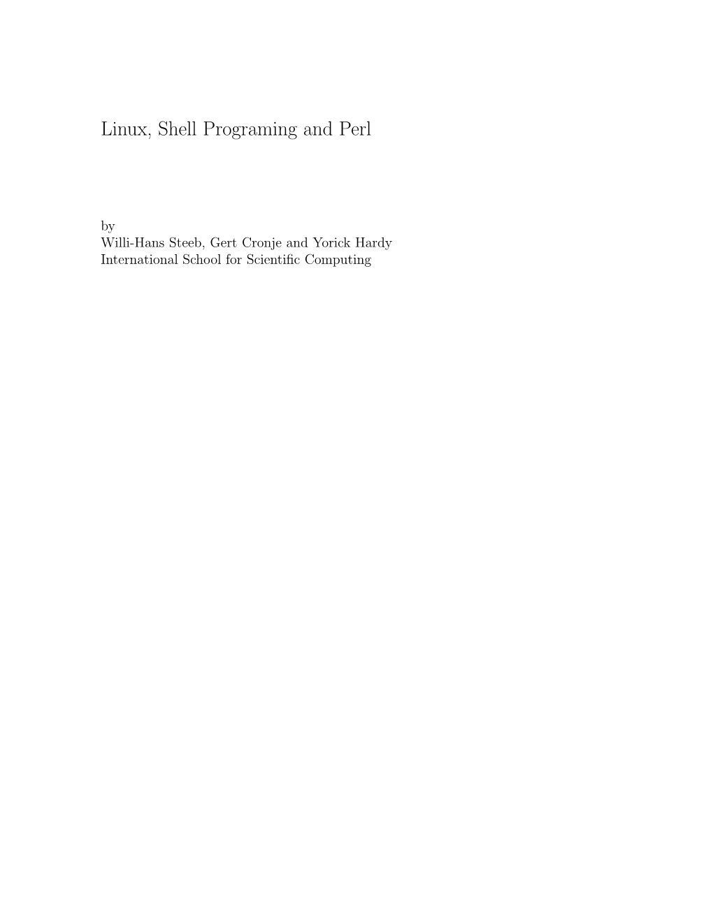Linux, Shell Programming and Perl As Pdf File