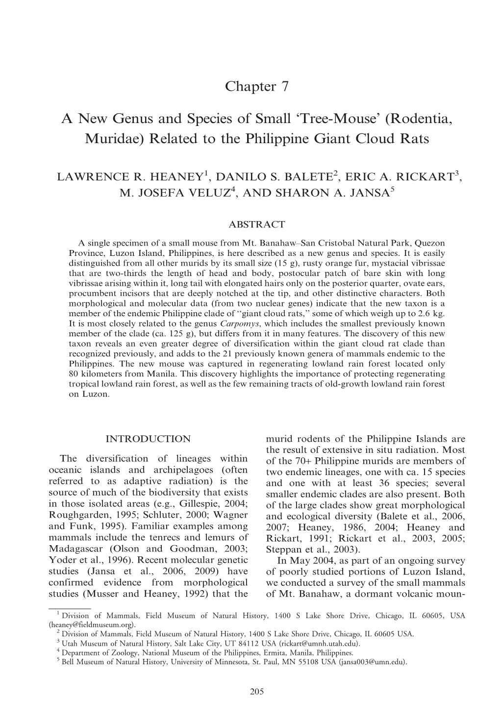 Chapter 7 a New Genus and Species of Small 'Tree-Mouse' (Rodentia