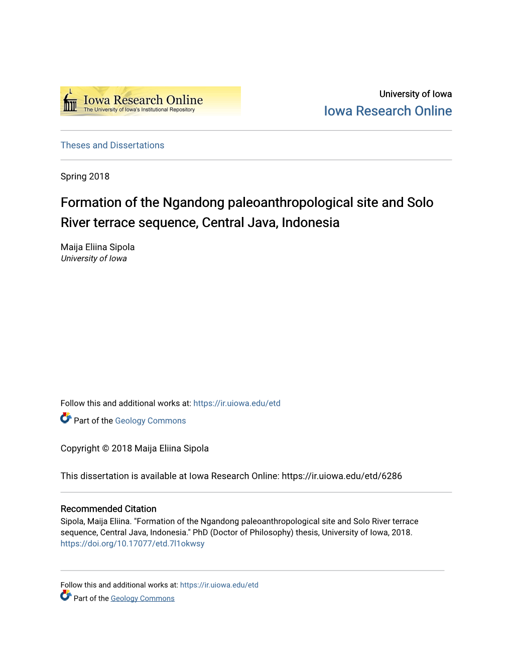 Formation of the Ngandong Paleoanthropological Site and Solo River Terrace Sequence, Central Java, Indonesia