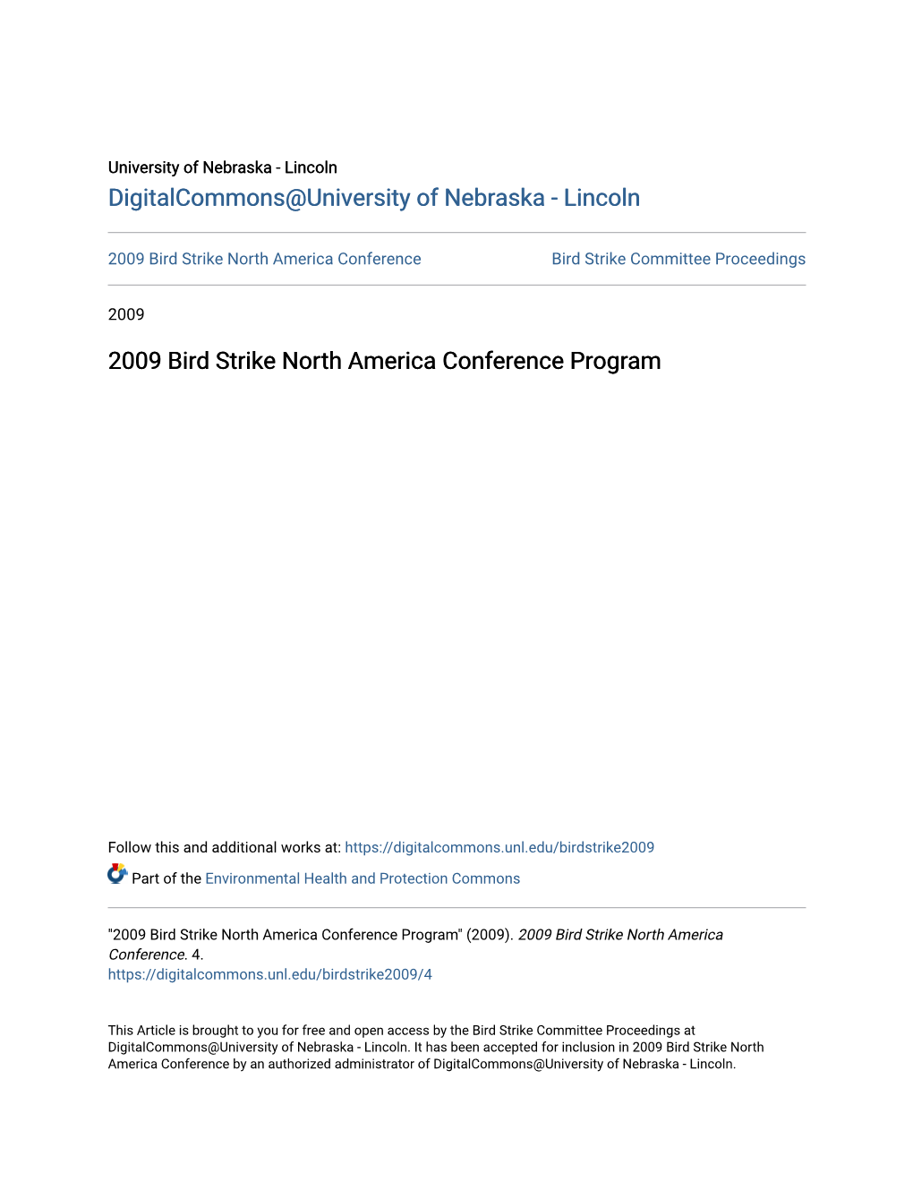 2009 Bird Strike North America Conference Program