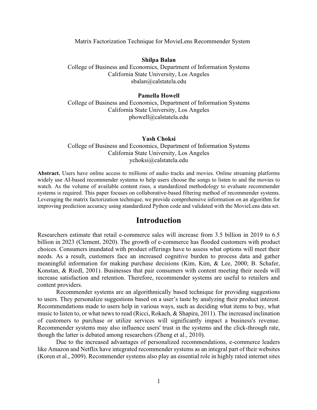 Matrix Factorization Technique for Movielens Recommender System