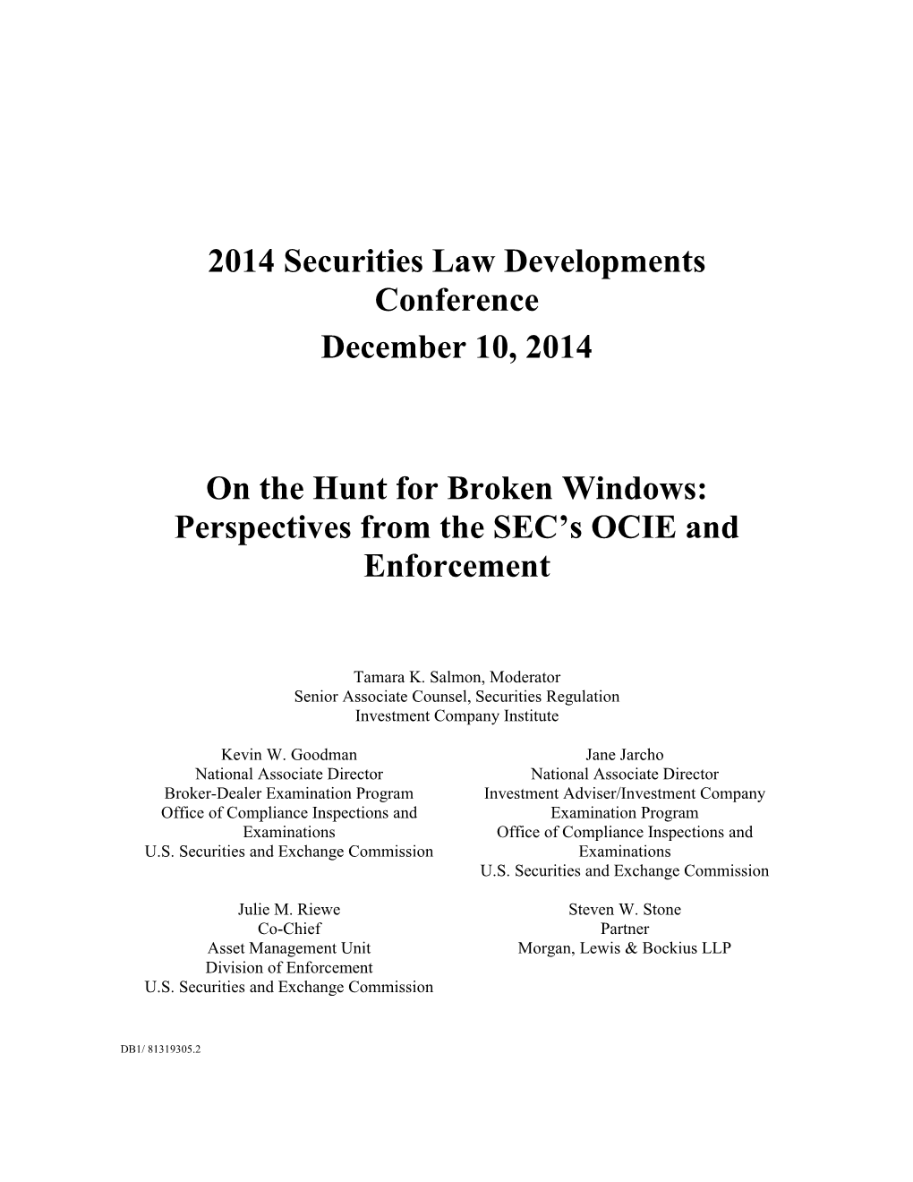 Perspectives from the SEC's OCIE and Enforcement