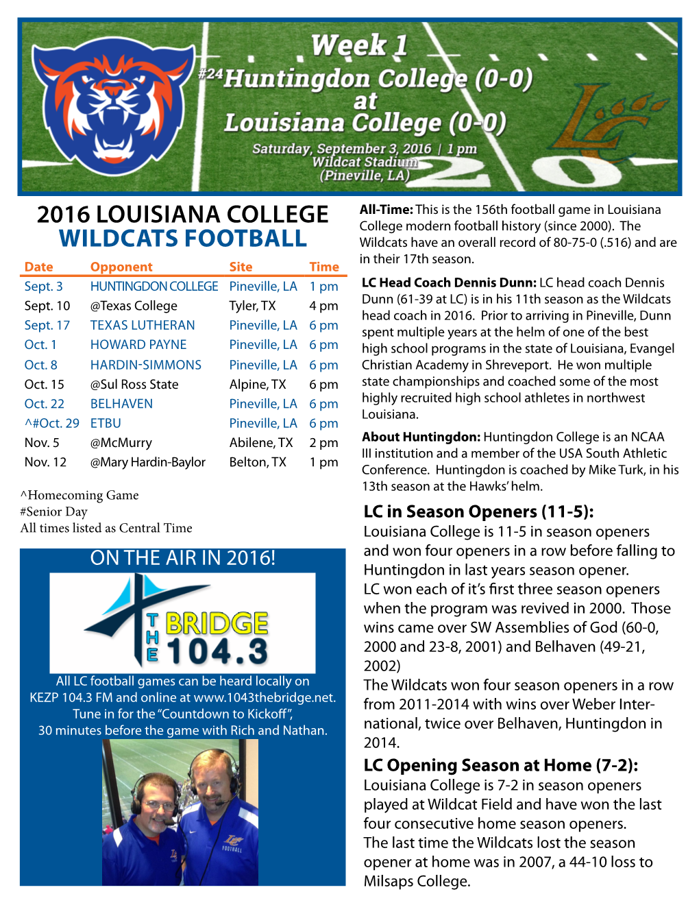 2016 LOUISIANA COLLEGE Wildcats Football