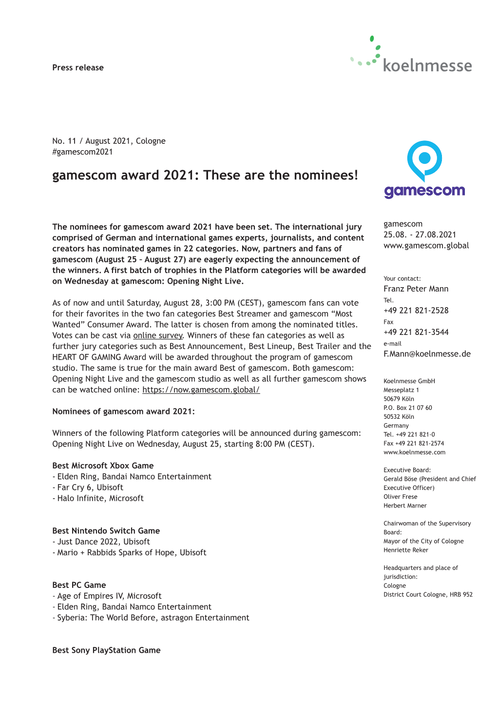 Gamescom Award 2021: These Are the Nominees!