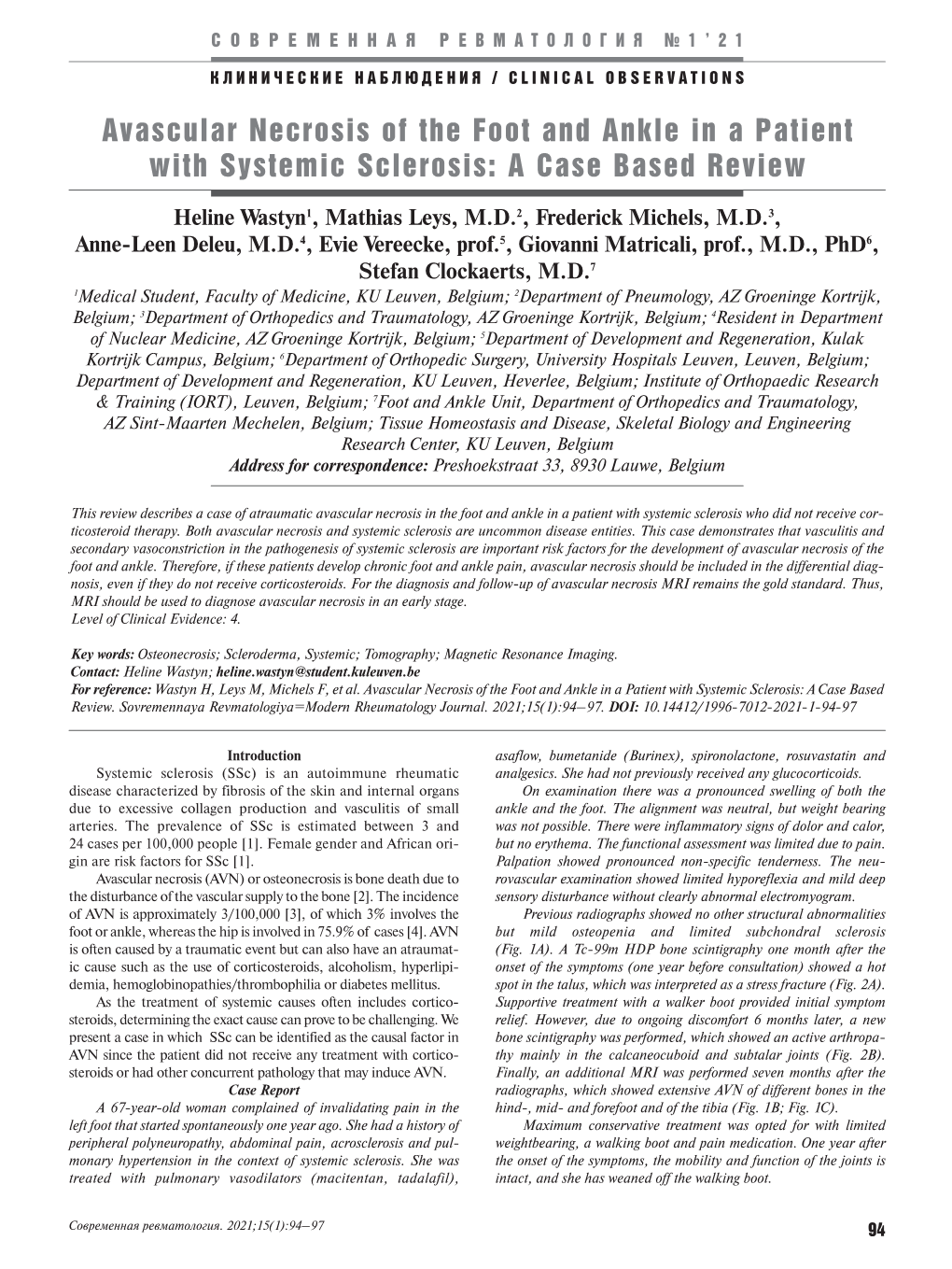 Avascular Necrosis of the Foot and Ankle in a Patient with Systemic Sclerosis: a Case Based Review