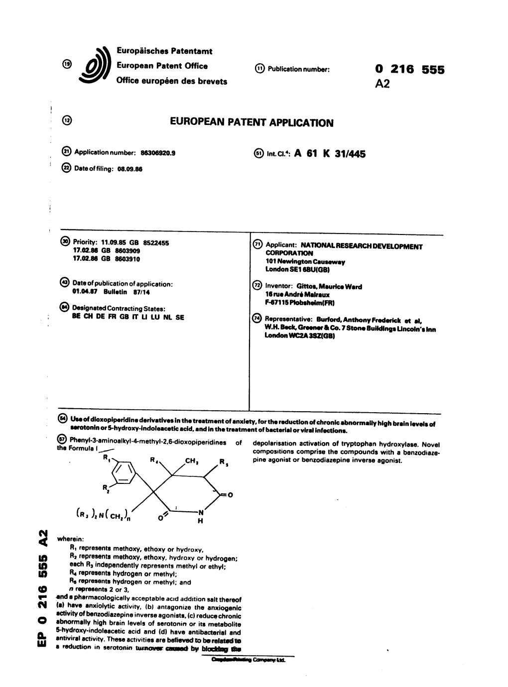 Use of Dioxopiperidine Derivatives in the Treatment of Anxiety, for The