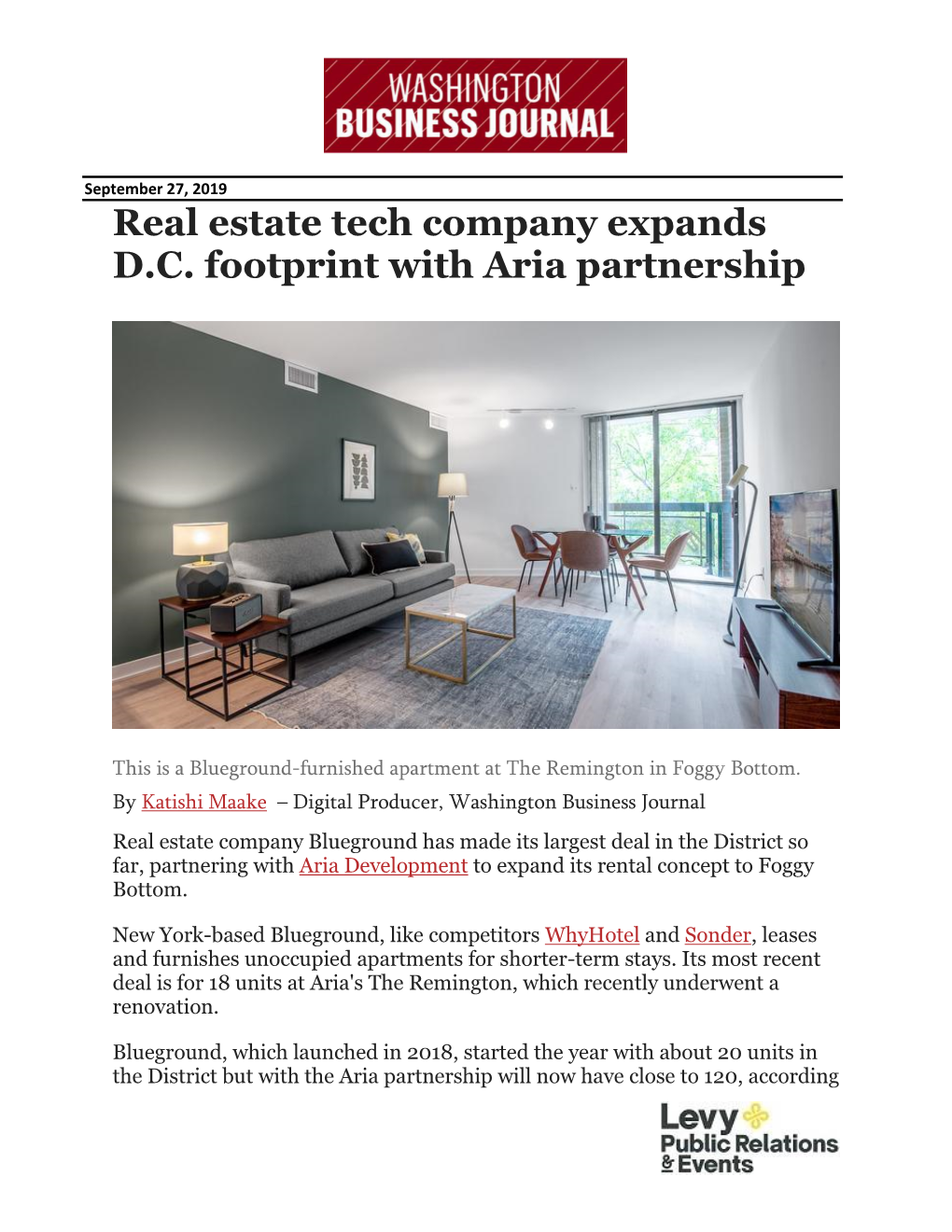 Real Estate Tech Company Expands D.C. Footprint with Aria Partnership