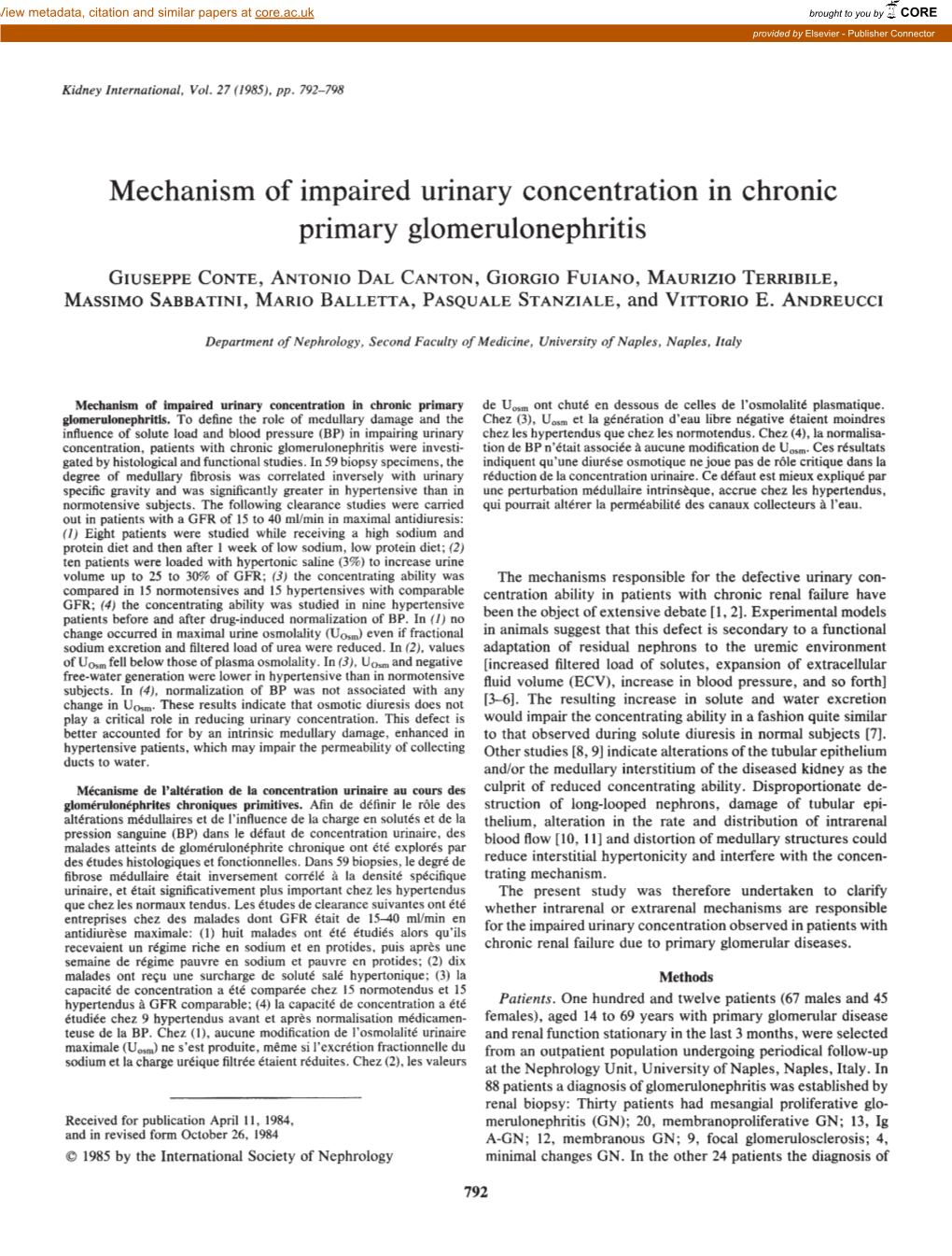 Mechanism of Impaired Urinary Concentration in Chronic Primary Glomerulonephritis