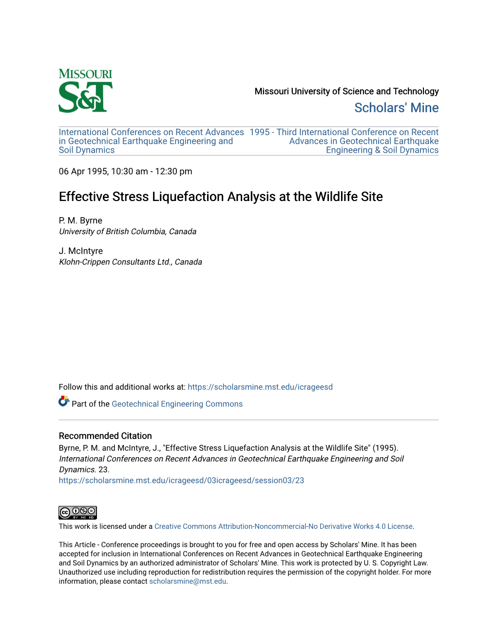 Effective Stress Liquefaction Analysis at the Wildlife Site