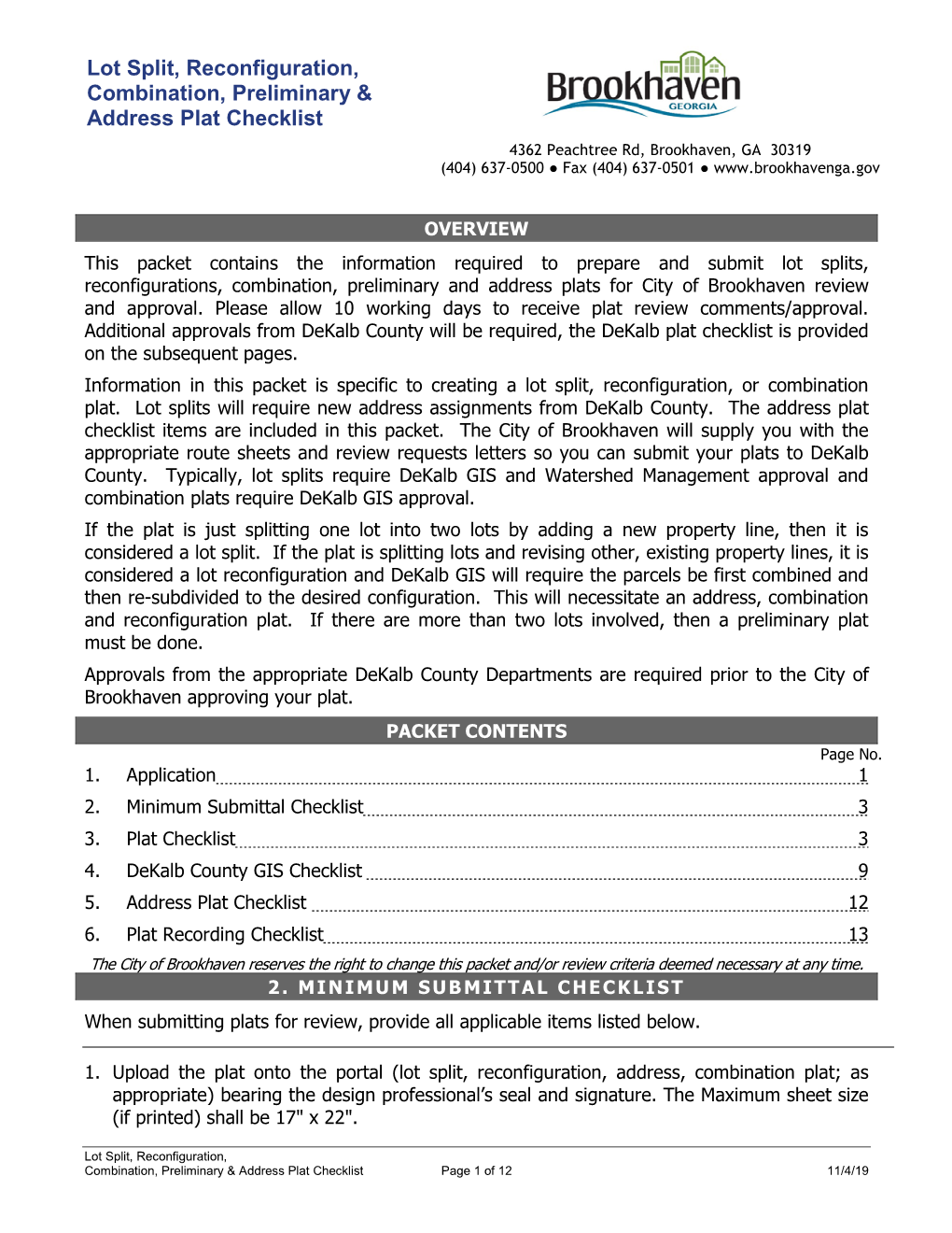 Lot Split, Reconfiguration, & Combination Plat Checklist