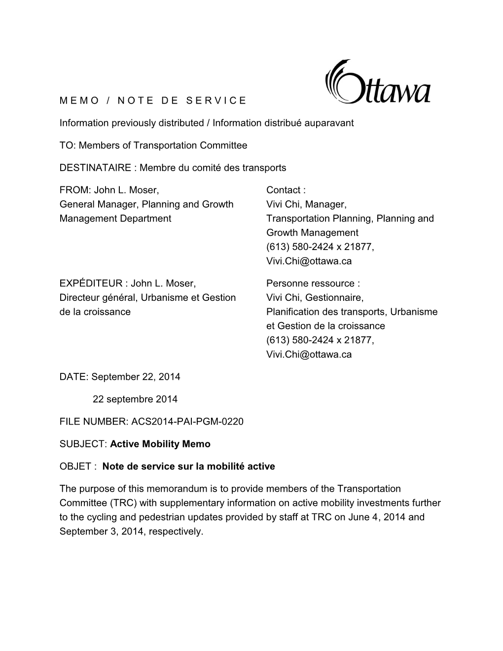 MEMO / NOTEDESERVICE Information Previously