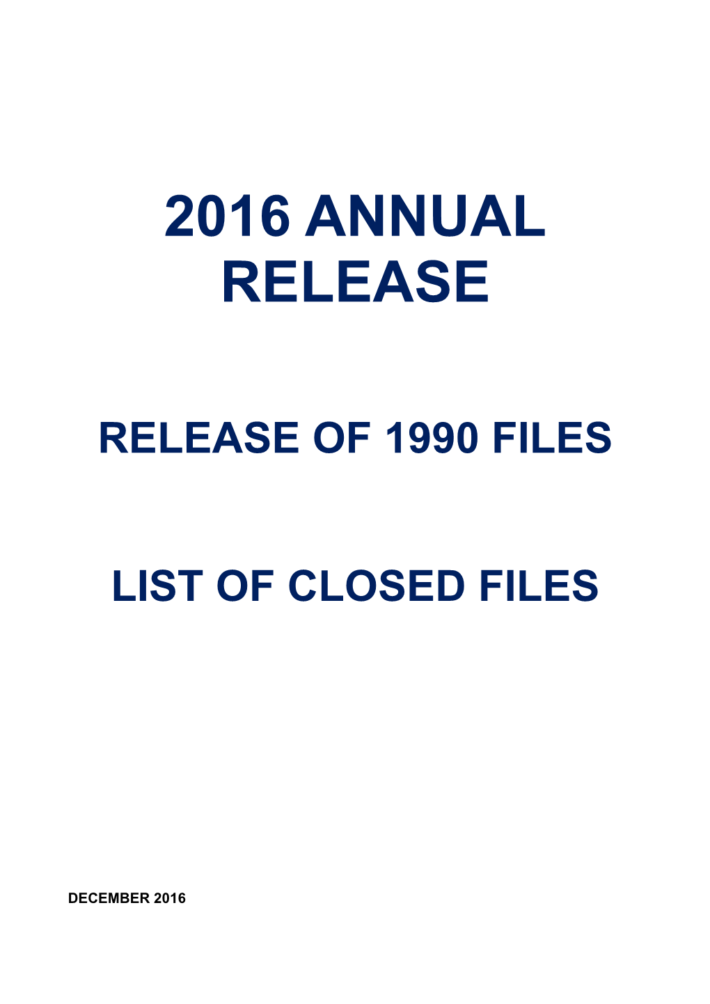 2016 Annual Release