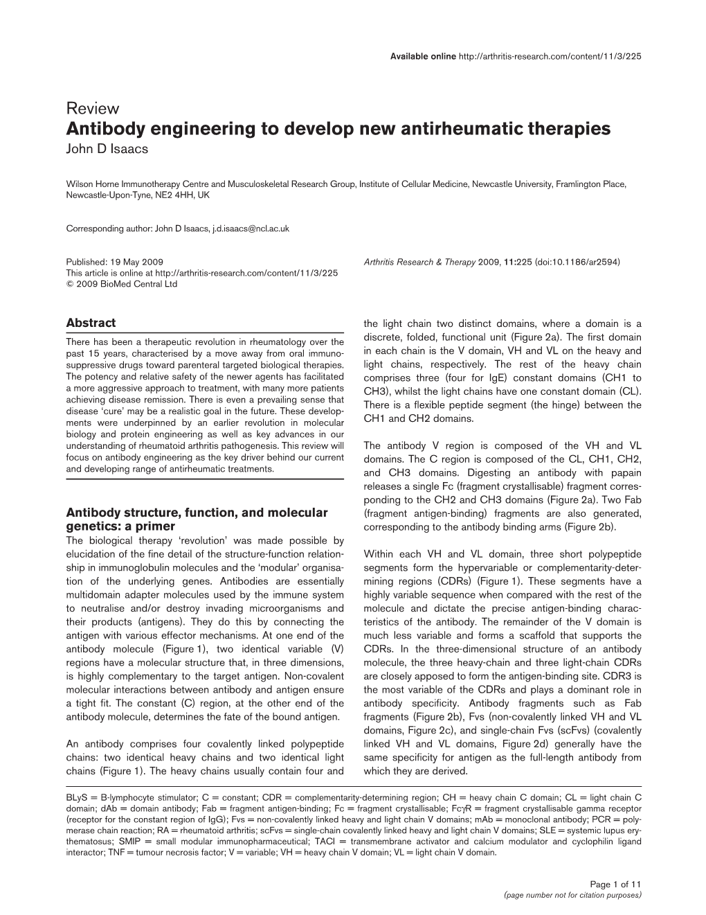 Antibody Engineering to Develop New Antirheumatic Therapies John D Isaacs