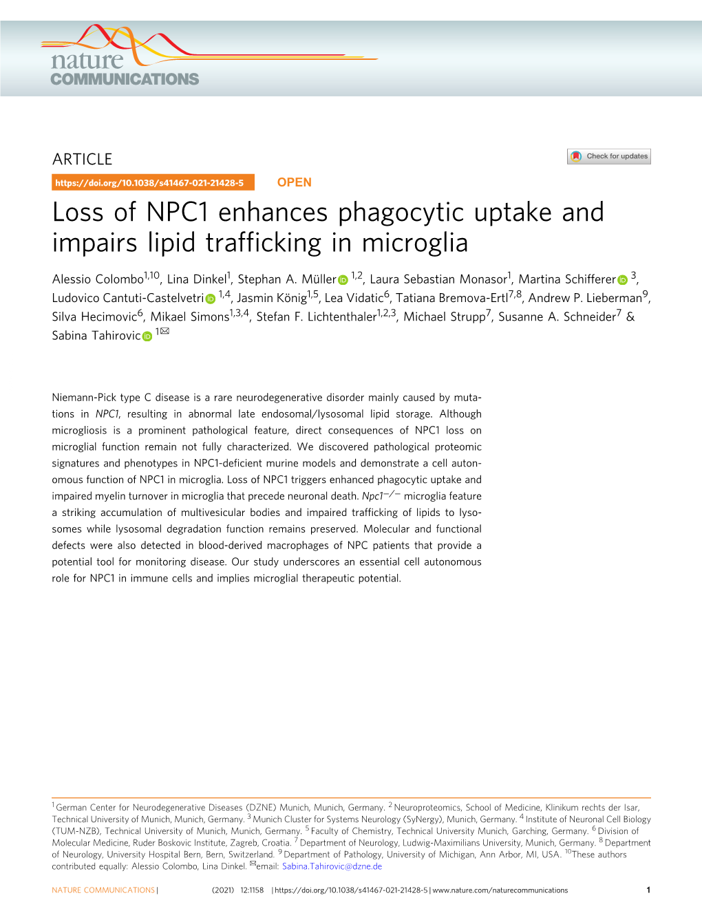 Loss of NPC1 Enhances Phagocytic Uptake and Impairs Lipid Trafficking